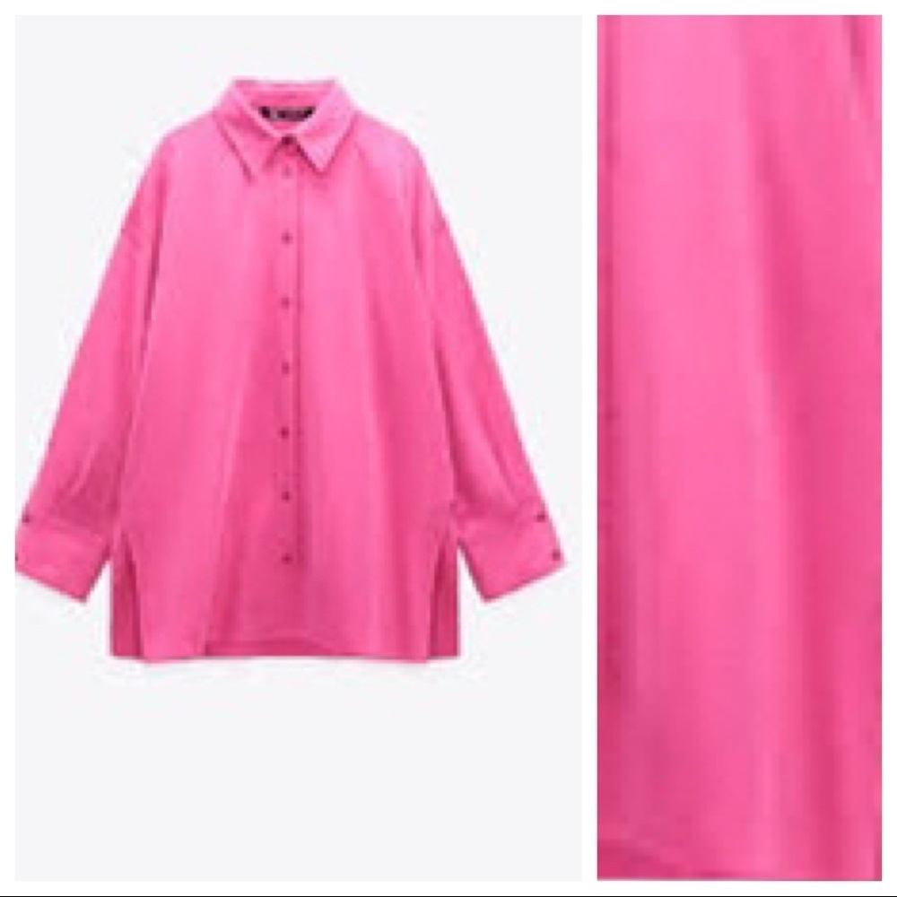 NWT. Zara Fuchsia 100% Modal Oversized Soft Shirt. Size S. - Picture 3 of 8